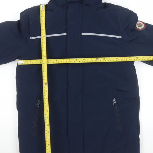 Andy & Evan Boys Blue Hooded Parka Coat Size 11-12 Years Polyester Winter Jacket
