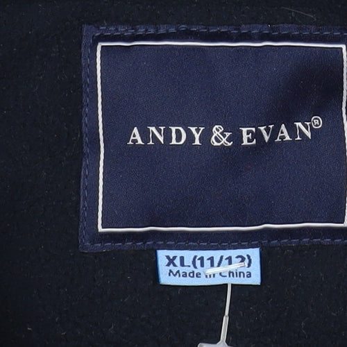 Andy & Evan Boys Blue Hooded Parka Coat Size 11-12 Years Polyester Winter Jacket