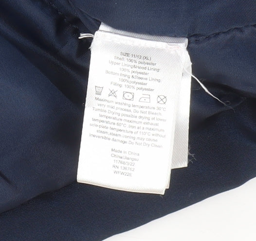 Andy & Evan Boys Blue Hooded Parka Coat Size 11-12 Years Polyester Winter Jacket