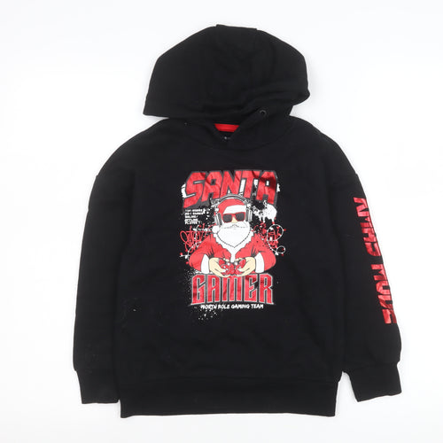 Primark Boys Black Santa Gamer Christmas Hoodie 7-8 Years Pullover Fleece