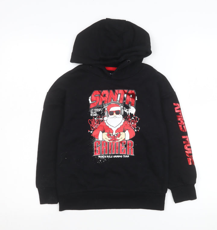 Primark Boys Black Santa Gamer Christmas Hoodie 7-8 Years Pullover Fleece