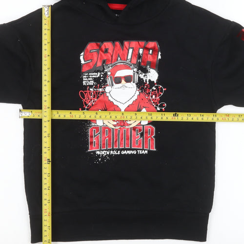 Primark Boys Black Santa Gamer Christmas Hoodie 7-8 Years Pullover Fleece