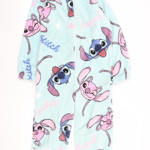 Disney Girls Blue Stitch & Angel Fleece Hooded All-In-One 7-8 Years Nightwear