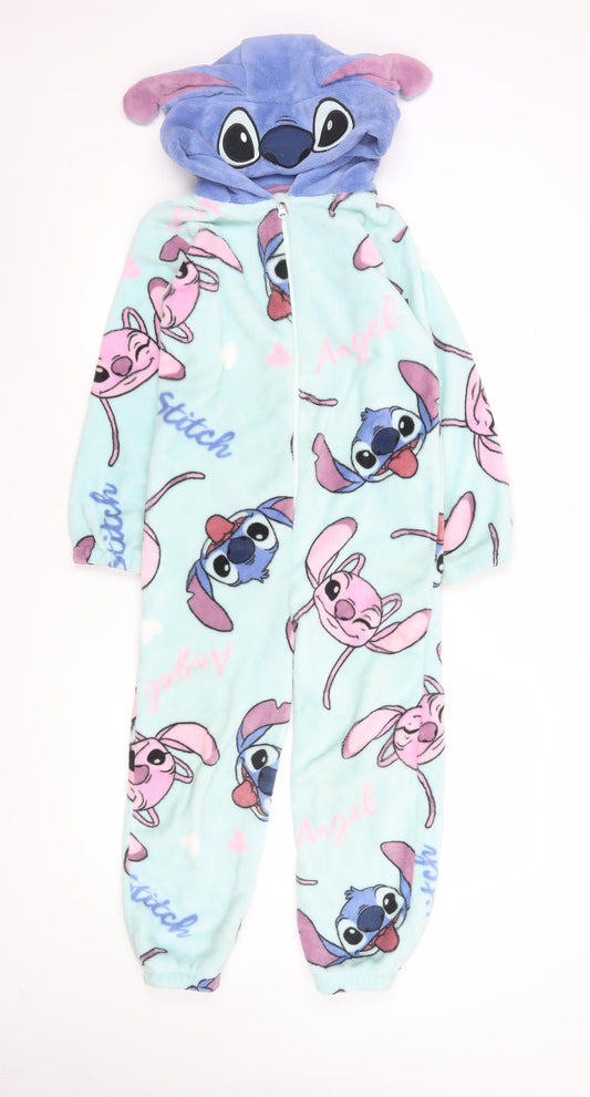 Disney Girls Blue Stitch & Angel Fleece Hooded All-In-One 7-8 Years Nightwear