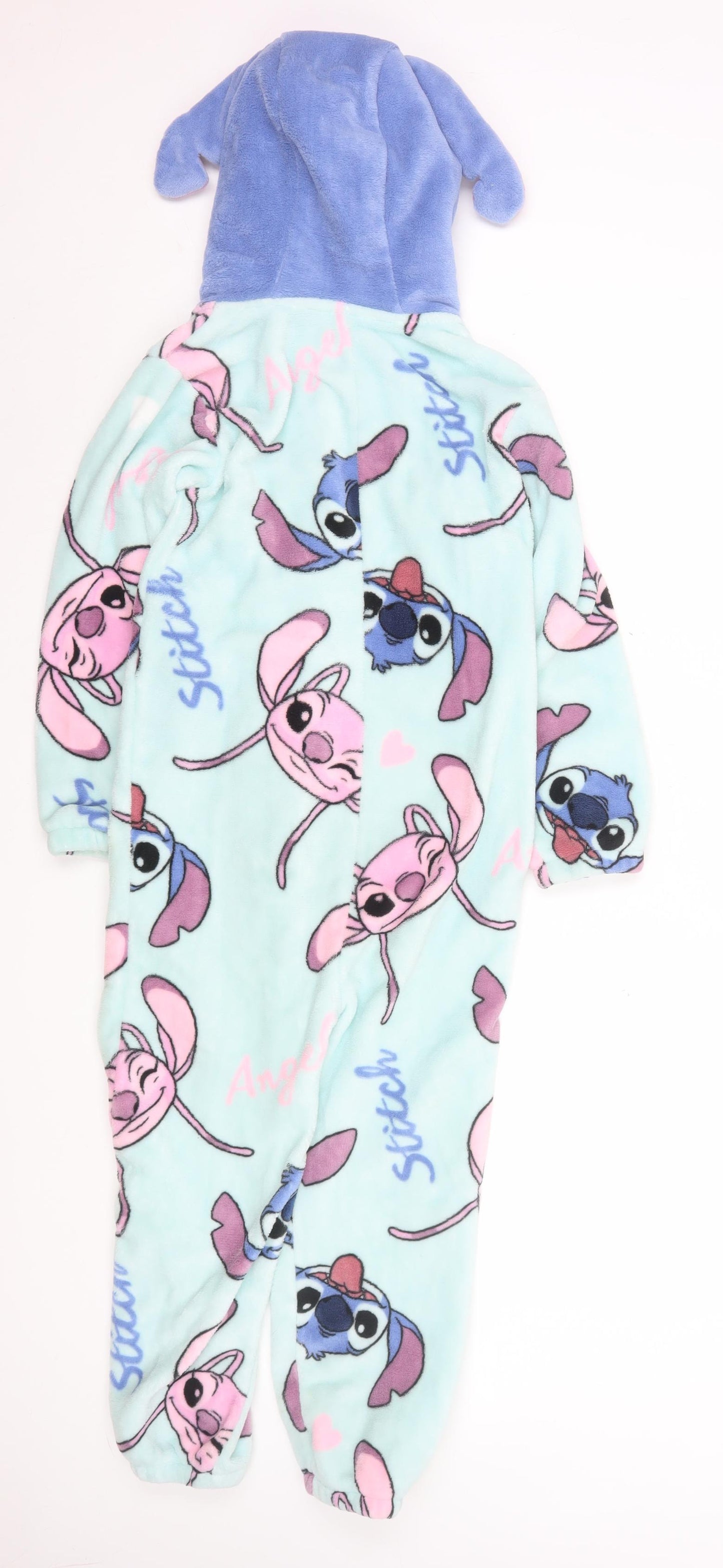 Disney Girls Blue Stitch & Angel Fleece Hooded All-In-One 7-8 Years Nightwear