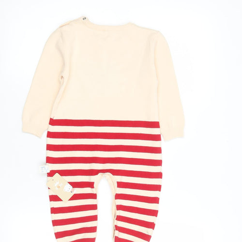 Baby Boys Beige Red Striped Cotton Dinosaur Babygrow 12 Months