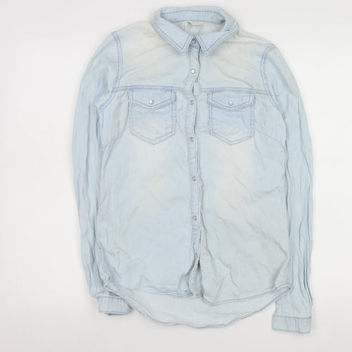 Vila Women’s Blue Denim Button-Up Shirt Size S Long Sleeve