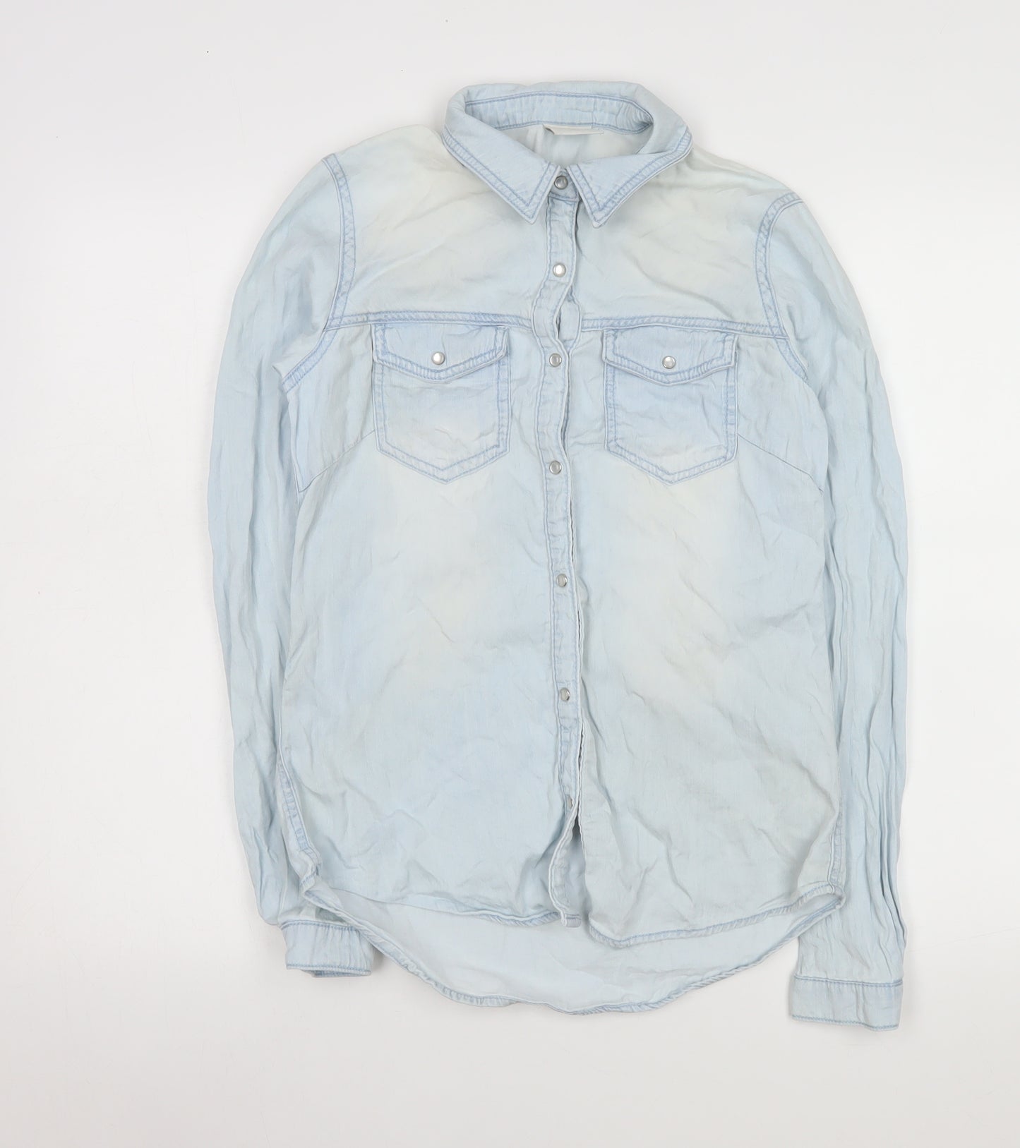 Vila Women’s Blue Denim Button-Up Shirt Size S Long Sleeve