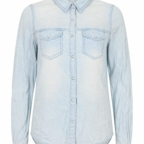 Vila Women’s Blue Denim Button-Up Shirt Size S Long Sleeve