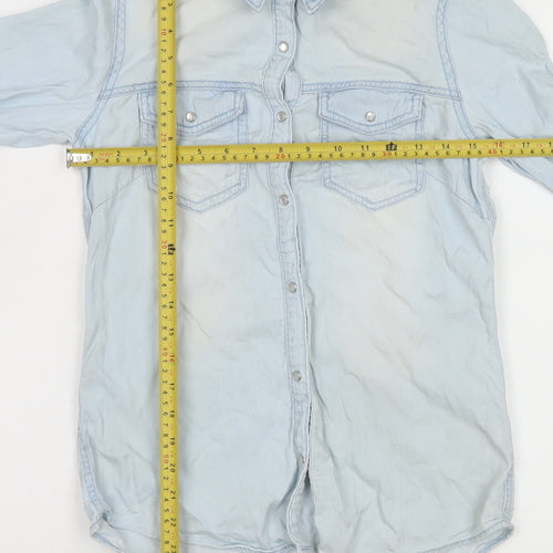 Vila Women’s Blue Denim Button-Up Shirt Size S Long Sleeve