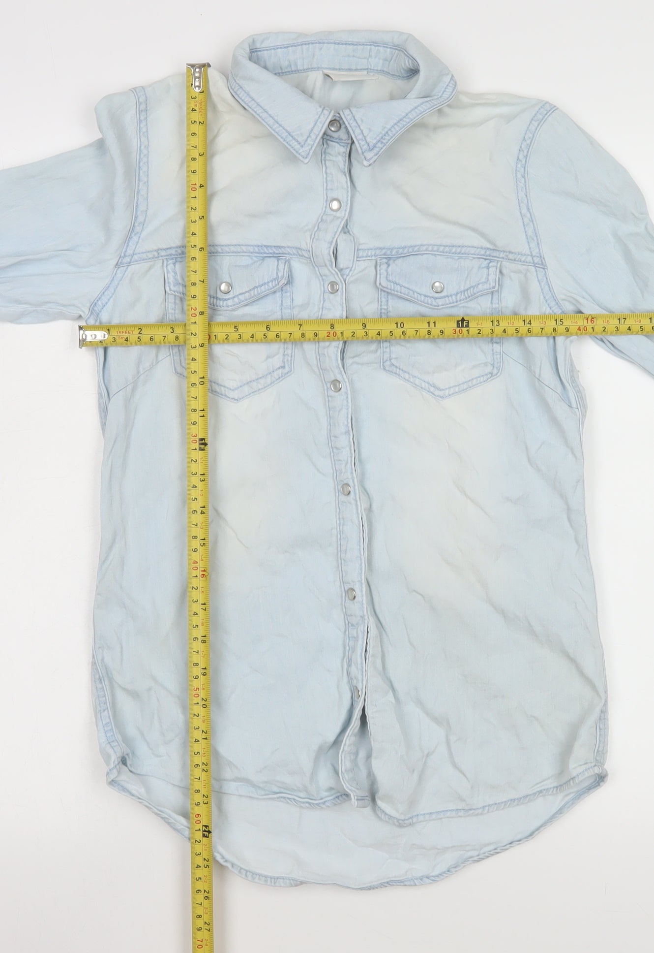 Vila Women’s Blue Denim Button-Up Shirt Size S Long Sleeve