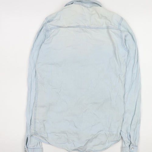Vila Women’s Blue Denim Button-Up Shirt Size S Long Sleeve