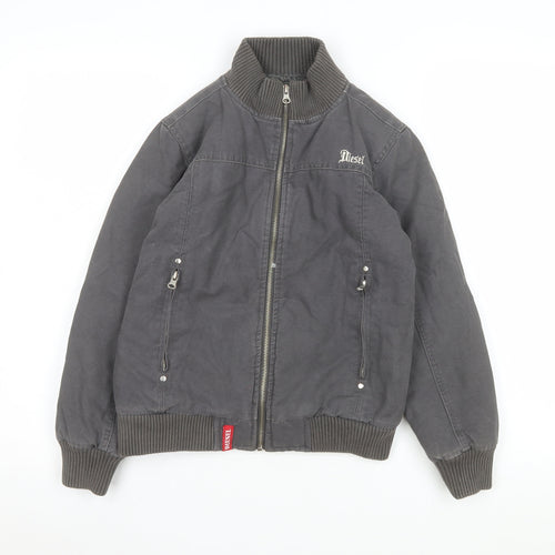 Diesel Girls Grey Bomber Jacket 7-8 Years Cotton Lined Zip Casual Coat