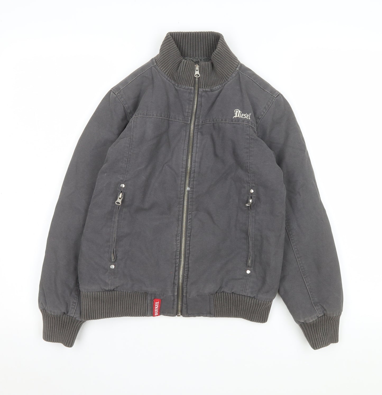 Diesel Girls Grey Bomber Jacket 7-8 Years Cotton Lined Zip Casual Coat