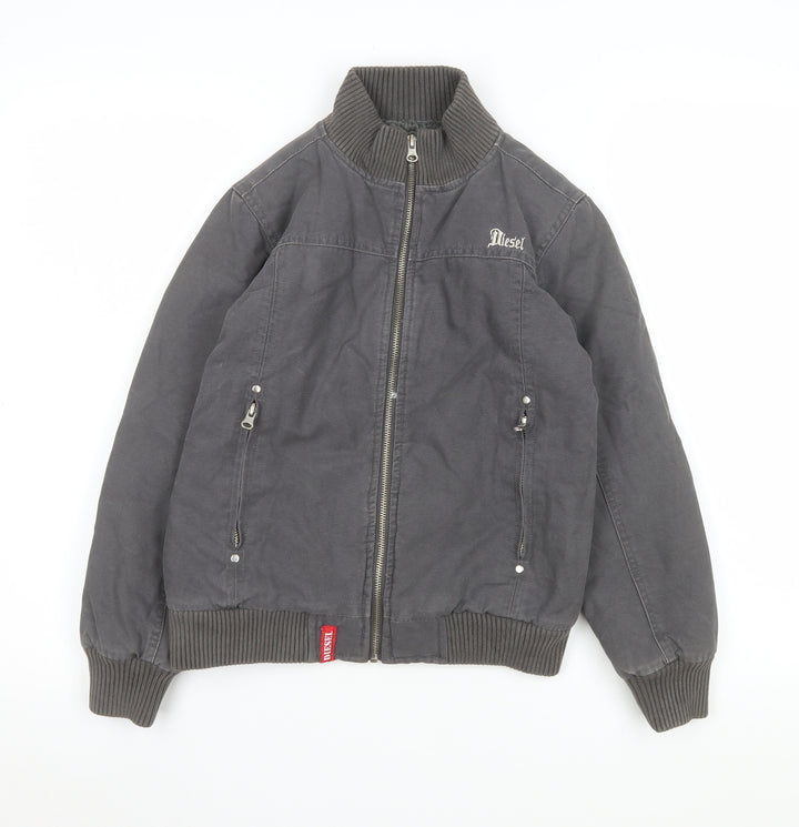 Diesel Girls Grey Bomber Jacket 7-8 Years Cotton Lined Zip Casual Coat