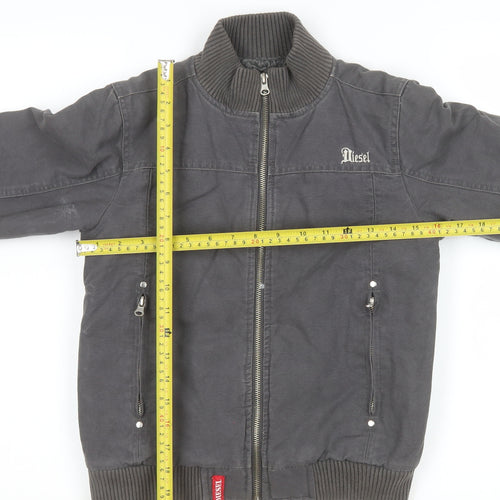 Diesel Girls Grey Bomber Jacket 7-8 Years Cotton Lined Zip Casual Coat