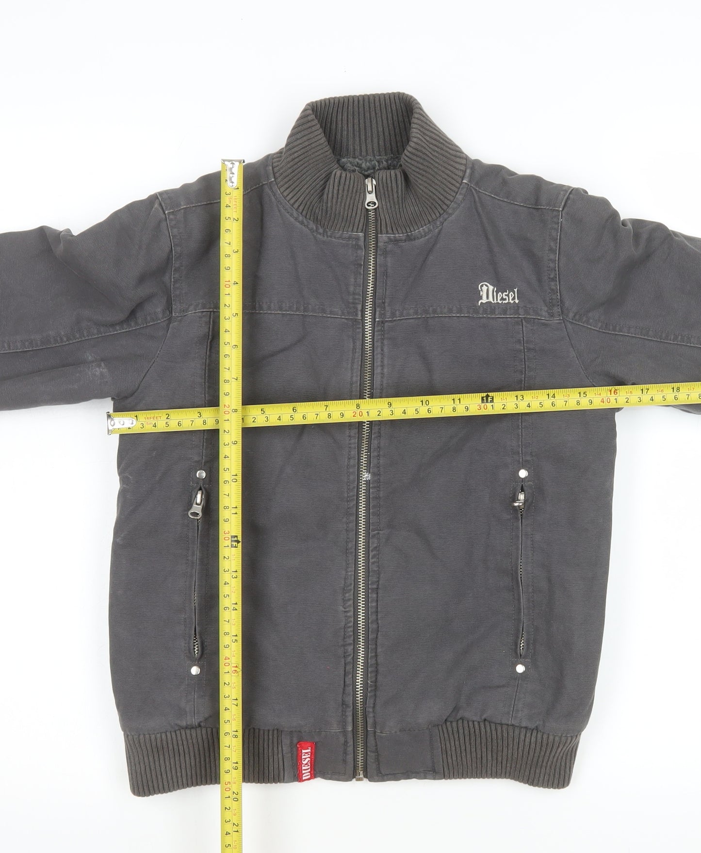Diesel Girls Grey Bomber Jacket 7-8 Years Cotton Lined Zip Casual Coat