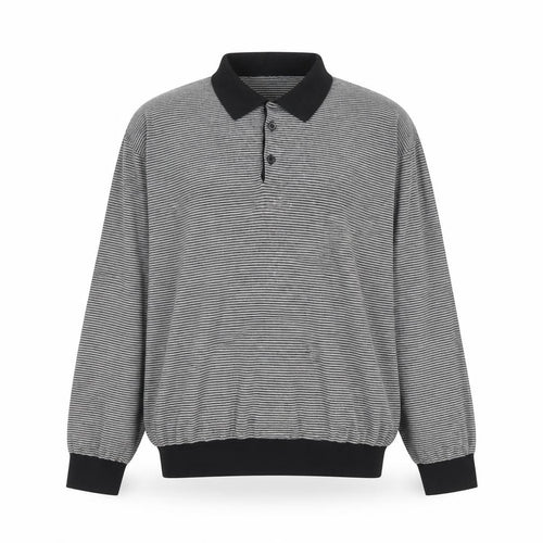 Peter Werth Men's Black Striped Cotton Long Sleeve Polo Shirt L