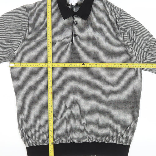 Peter Werth Men's Black Striped Cotton Long Sleeve Polo Shirt L