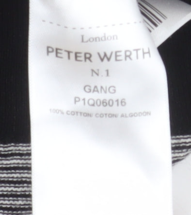 Peter Werth Men's Black Striped Cotton Long Sleeve Polo Shirt L