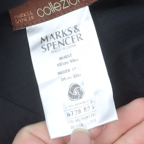 Marks and Spencer Mens Black 40W 33L Wool Blend Formal Trousers