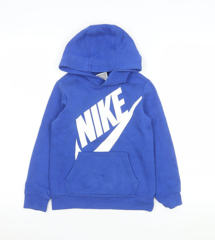 Nike Boys Blue Pullover Hoodie 6-7 Years Fleece Logo Sweatshirt