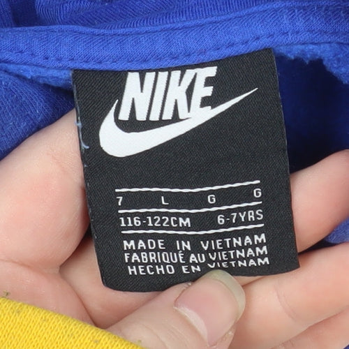 Nike Boys Blue Pullover Hoodie 6-7 Years Fleece Logo Sweatshirt