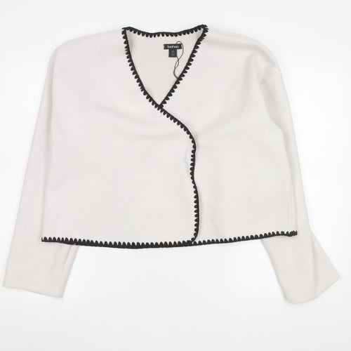 Boohoo Women Beige Cropped Suit Jacket UK 16 Polyester Long Sleeve
