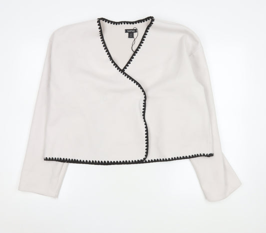 Boohoo Women Beige Cropped Suit Jacket UK 16 Polyester Long Sleeve
