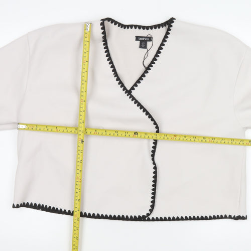 Boohoo Women Beige Cropped Suit Jacket UK 16 Polyester Long Sleeve