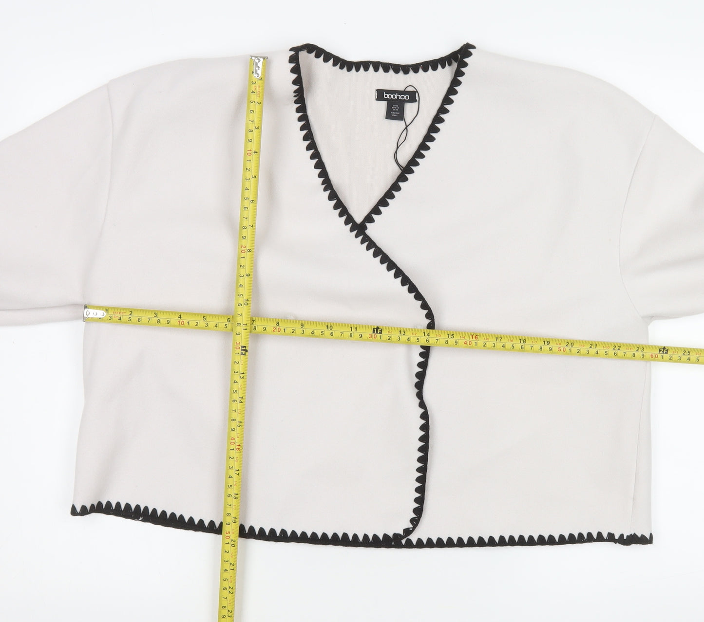 Boohoo Women Beige Cropped Suit Jacket UK 16 Polyester Long Sleeve