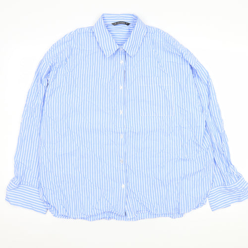 Dunnes Stores Men's Blue Striped Cotton Long Sleeve Button-Up Shirt L