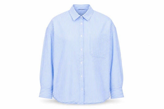 Front view of Dunnes Men's Blue Striped Cotton Long Sleeve Button-Up Shirt L