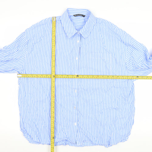 Dunnes Stores Men's Blue Striped Cotton Long Sleeve Button-Up Shirt L