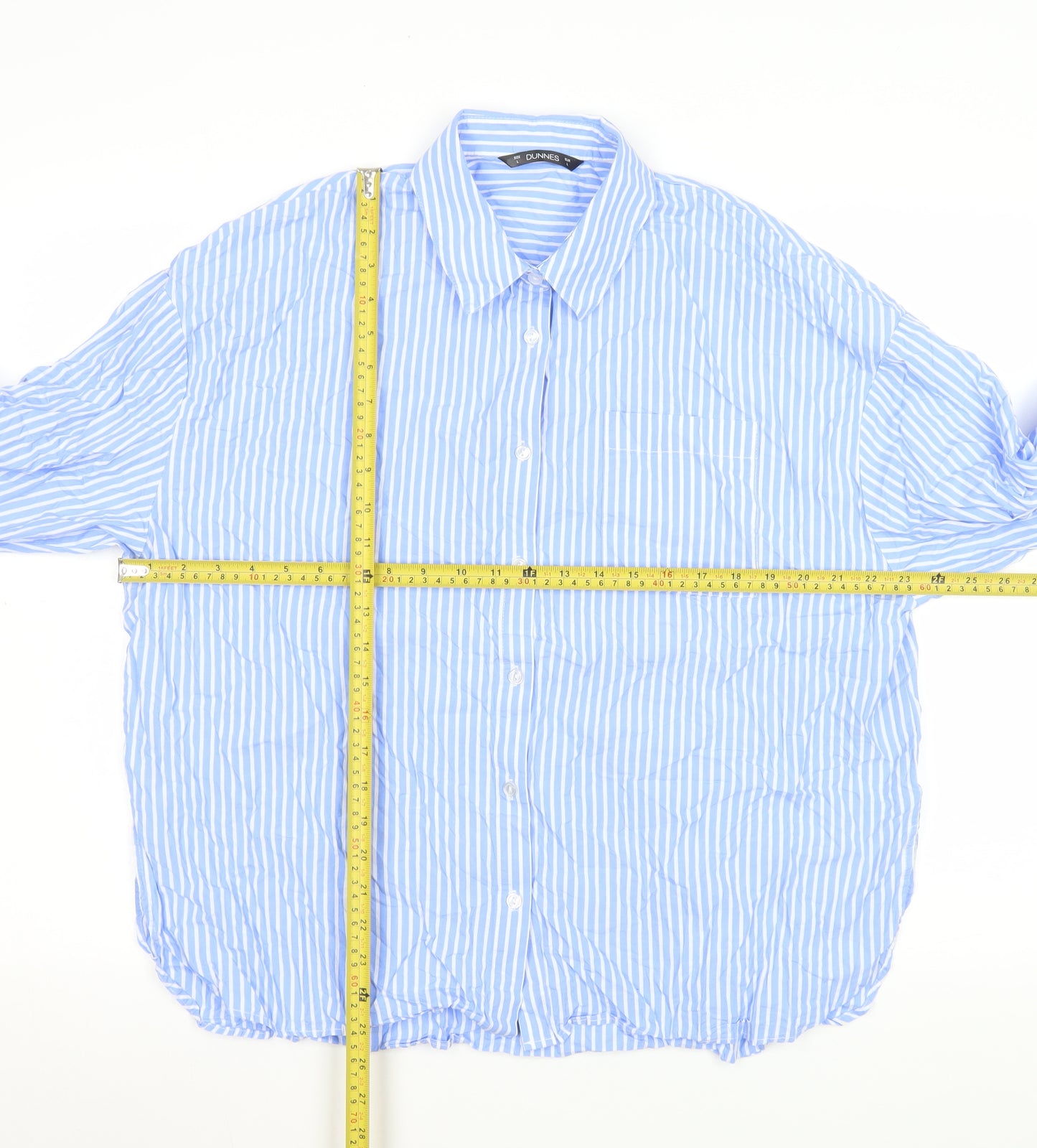Dunnes Stores Men's Blue Striped Cotton Long Sleeve Button-Up Shirt L