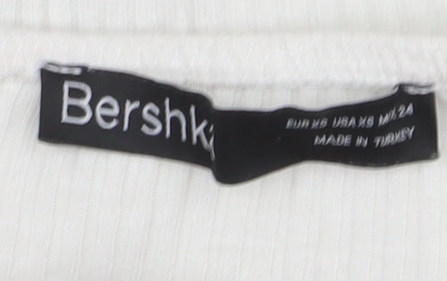 Bershka Women White Ribbed Ruffle Strap Playsuit Size XS Summer Casual