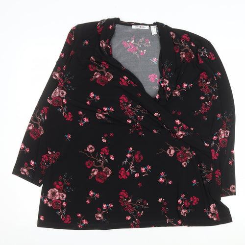 Punt Roma Women's Black Floral Wrap Blouse Long Sleeve XL