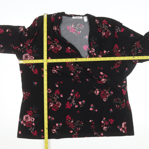 Punt Roma Women's Black Floral Wrap Blouse Long Sleeve XL