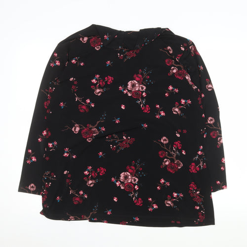Punt Roma Women's Black Floral Wrap Blouse Long Sleeve XL