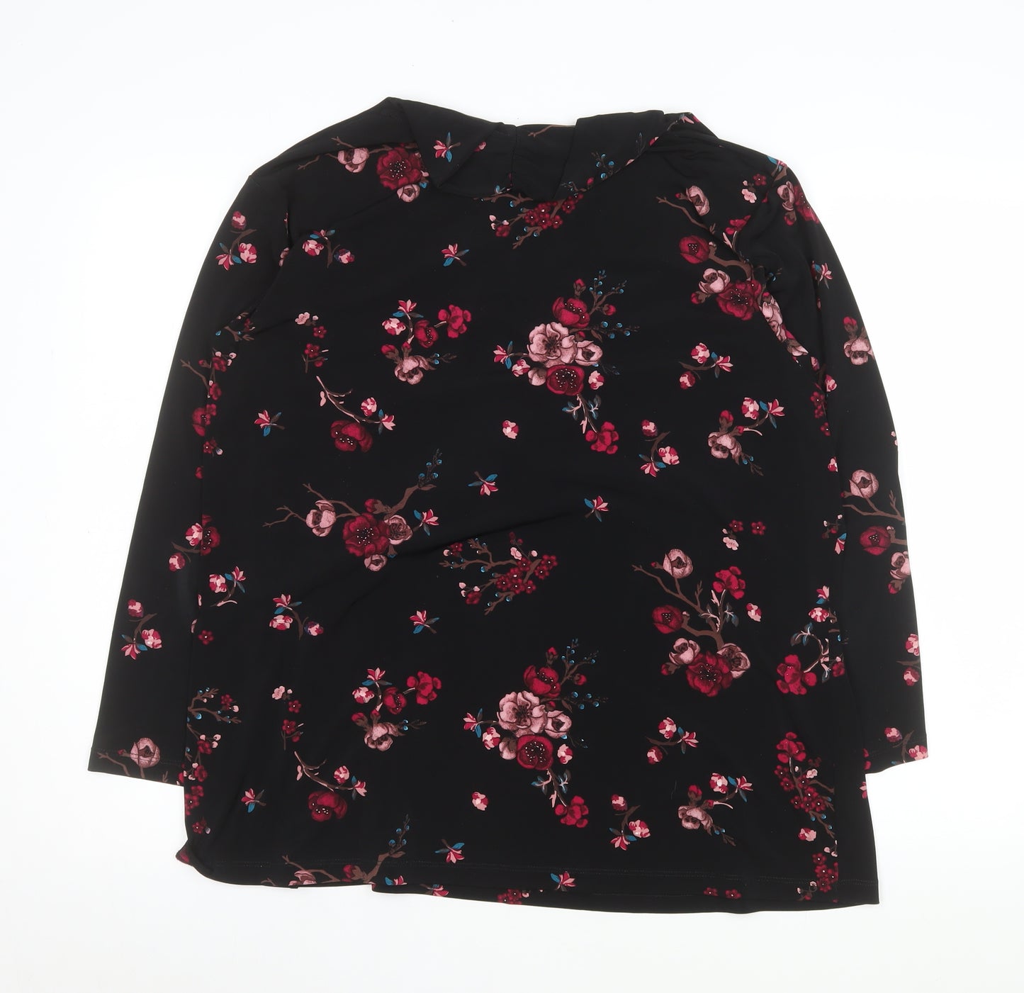 Punt Roma Women's Black Floral Wrap Blouse Long Sleeve XL