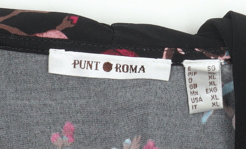 Punt Roma Women's Black Floral Wrap Blouse Long Sleeve XL