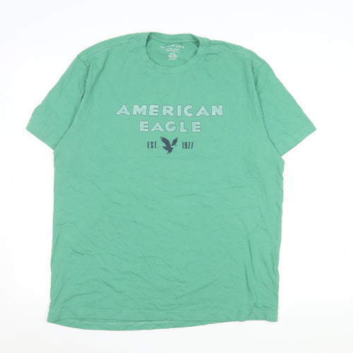 American Eagle Men's Green Graphic Crew Neck Cotton T-Shirt Size M