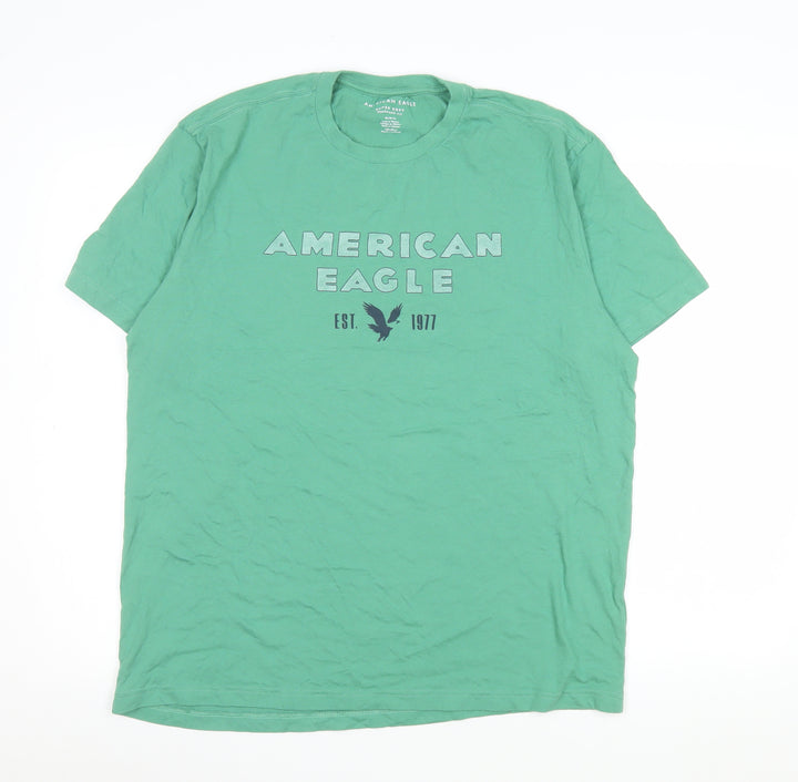 American Eagle Men's Green Graphic Crew Neck Cotton T-Shirt Size M