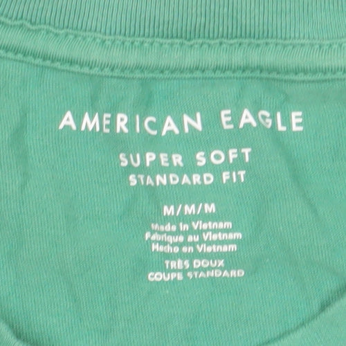 American Eagle Men's Green Graphic Crew Neck Cotton T-Shirt Size M