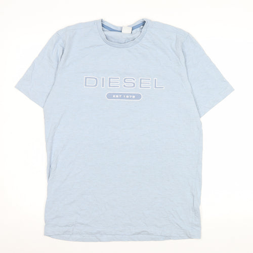 Diesel Men's Blue Cotton Logo T-Shirt Medium Crew Neck