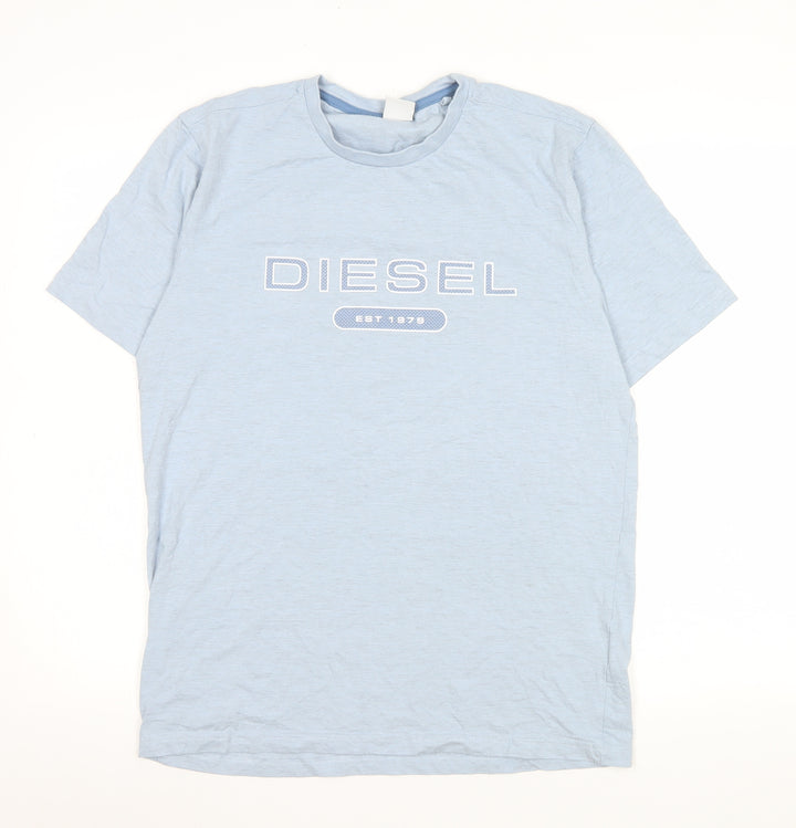 Diesel Men's Blue Cotton Logo T-Shirt Medium Crew Neck