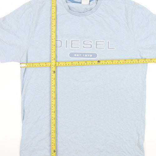 Diesel Men's Blue Cotton Logo T-Shirt Medium Crew Neck