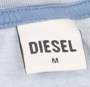 Diesel Men's Blue Cotton Logo T-Shirt Medium Crew Neck