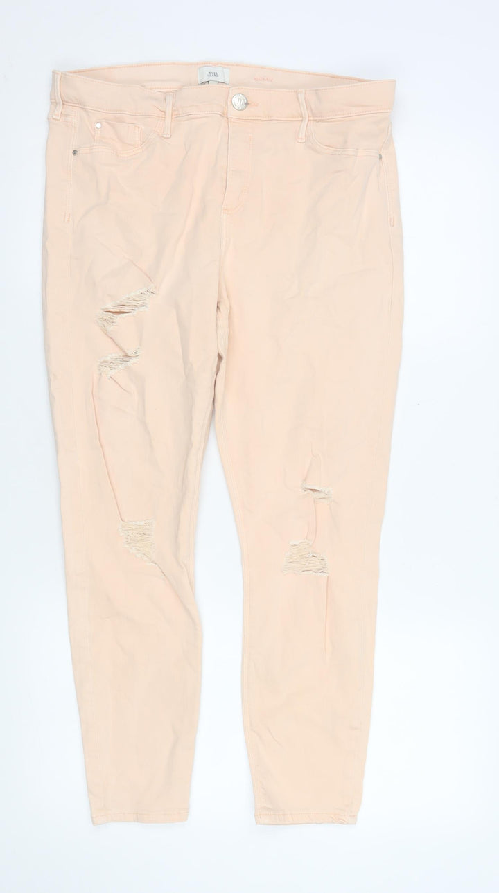 River Island Women’s Beige Distressed Skinny Jeans Size 16