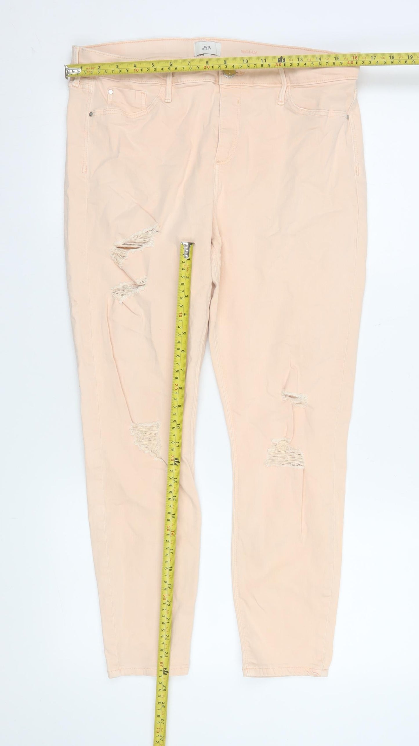 River Island Women’s Beige Distressed Skinny Jeans Size 16